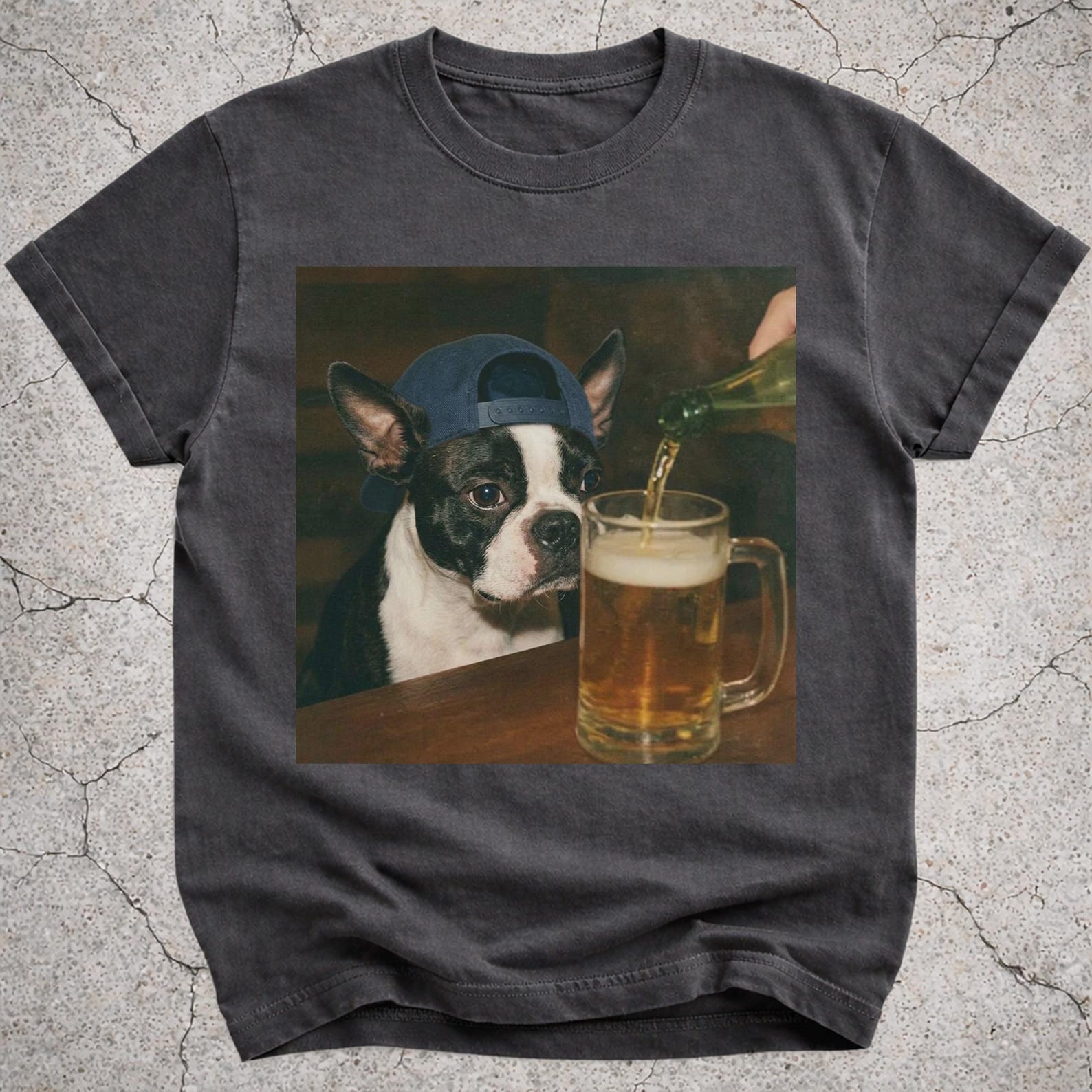 Boston Terrier Drinking Beer Shirt, Funny Boston Dog Bar Meme Tee, Beer Lover Gift for Boston Terrier Owner, Vintage Dog Graphic T-Shirt 2XL