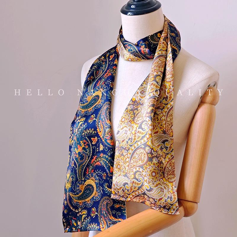 Natural Real Silk Scarf Women Bandana Scarves Wrap Kerchief Mulberry Spring Fashion Luxury High Quality Hijab 14*145Cm