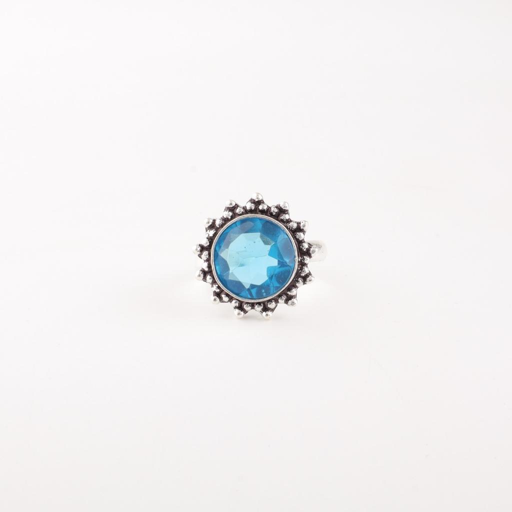 Swiss Blue Topaz Gemstone 925 Sterling Silver Jewelry Handcrafted Ring For Women RR-7-8