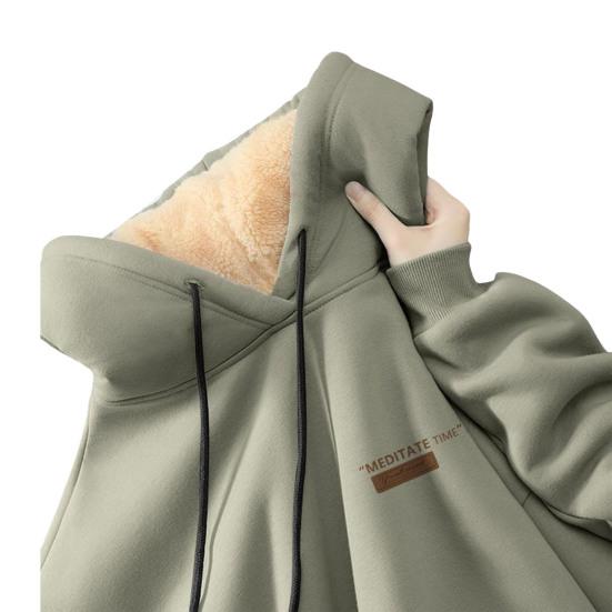 Felpa con Cappuccio Invernale per Coppia Foderata in Pile Isolamento Termico con Cappuccio Tinta Unita Coulisse con Elastico