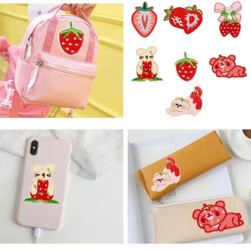 7Pcs Strawberry Animal Iron On Fabric Patches Applique For Clothing Jackets Bag Hat Sewing Adhesive Embroidered Applique