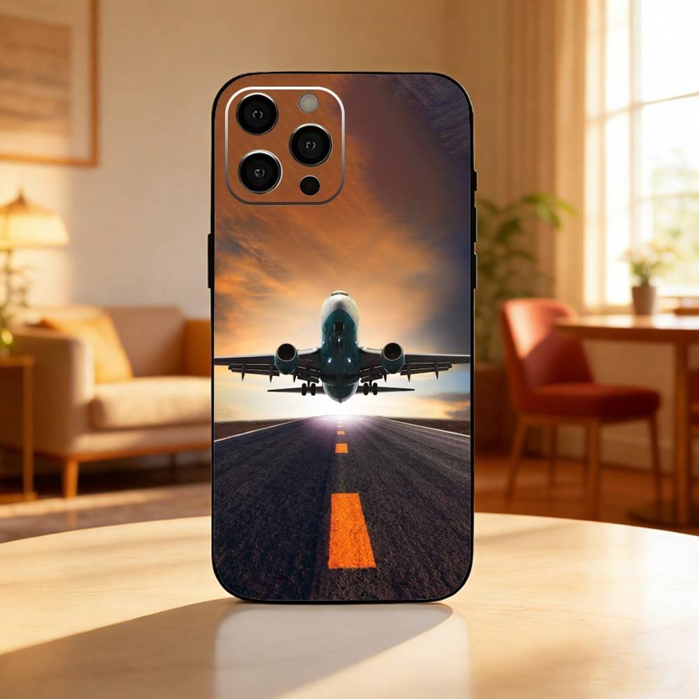 Airplane Plane Phone Case For iPhone 17 16 15 14 13 12 Max Plus Silicone Black Cover