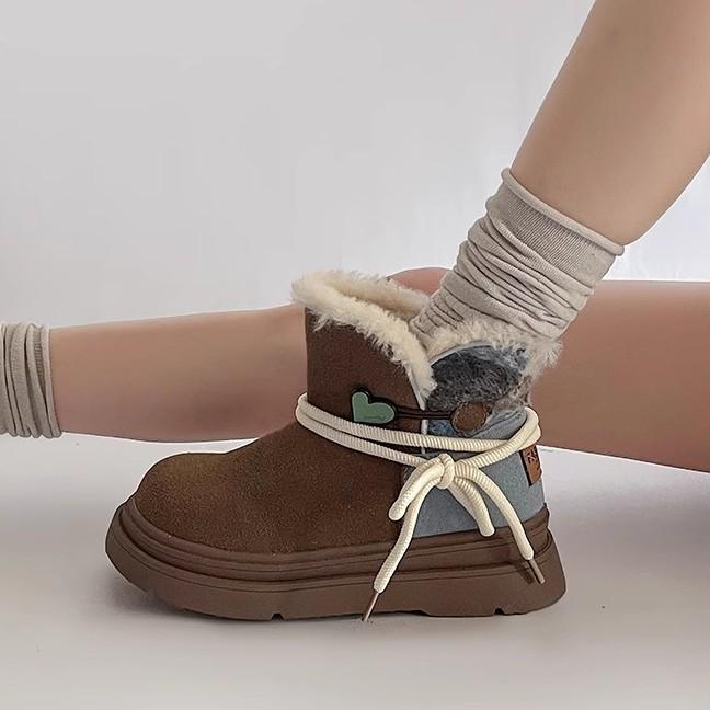 Mint chocolate retro snow boots children's 2025 autumn and winter new versatile velvet thickened sole thermal cotton shoes