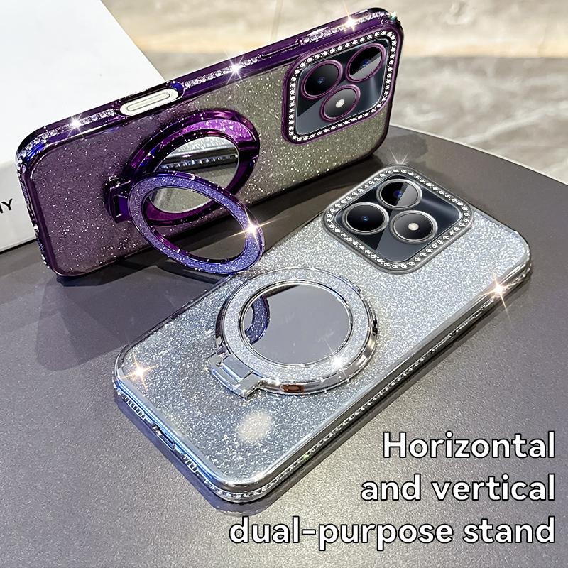 Dla Realme C15 C53 C55 Brokatowe Błyszczące Etui na Telefon Dla Realme C53 Platerowane Lusterko do Makijażu Uchwyt Magnetyczne Etui Realme C55 Etui