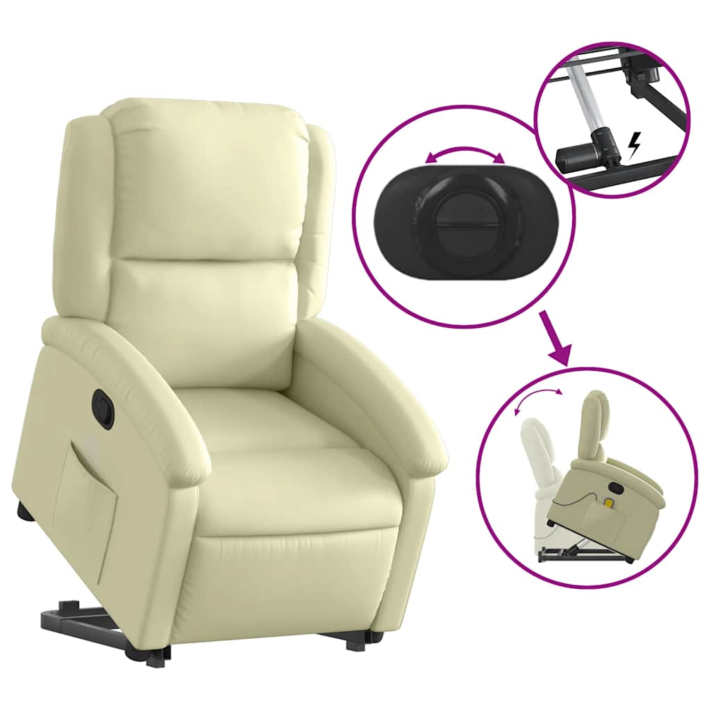 Massage Recliner with Rising Function Cream Genuine Leather