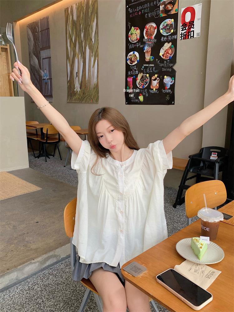 Women's Trendy White Puff Sleeve Lace Collar Casual Summer Top