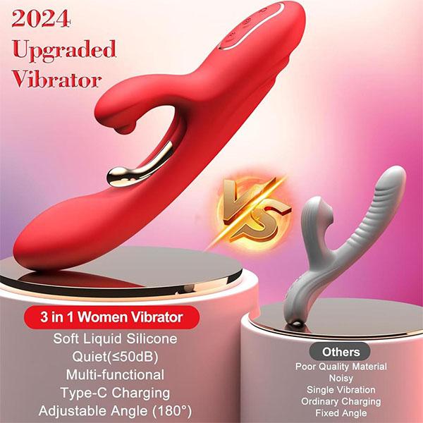 Rabbit-Vibrator, 3-in-1, Flattervibratoren, Stimulation der Klitoris und der Brustwarze, Sexspielzeug für Erwachsene, Dildo-Vibrator, Sexspielzeug für Frauen