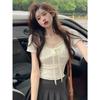 Summer French Lace Splicing V-neck Short-sleeved T-shirt Women's Sexy Pure Desire Style Slim-fitting Versatile Top Ins Tide
