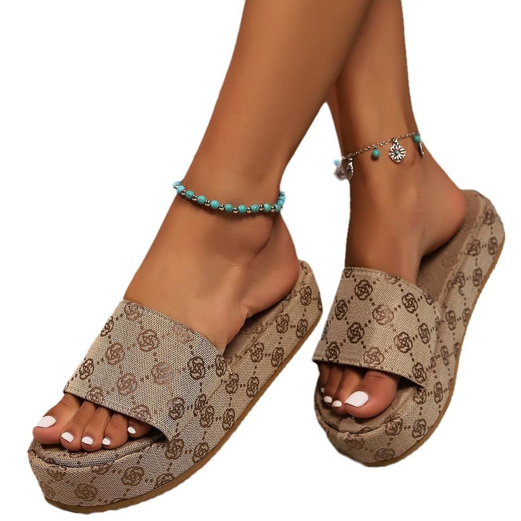 Slippers Platform Slippers Women's Wear New Plum Blossom Embroidery Word Muffin Cool Slippers Large Size Women's Shoes