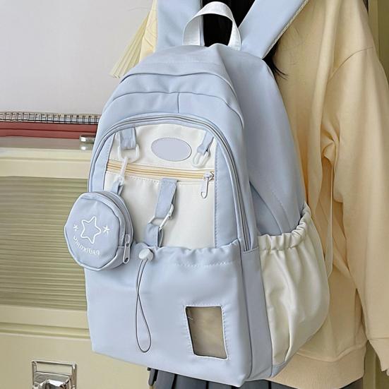 Jenter Ryggsekk Skoleryggsekk med Campus ID-vindu Snøring Frontlomme Skolesekk med Avtakbar Mini-pung for Reise Gate Høyskole