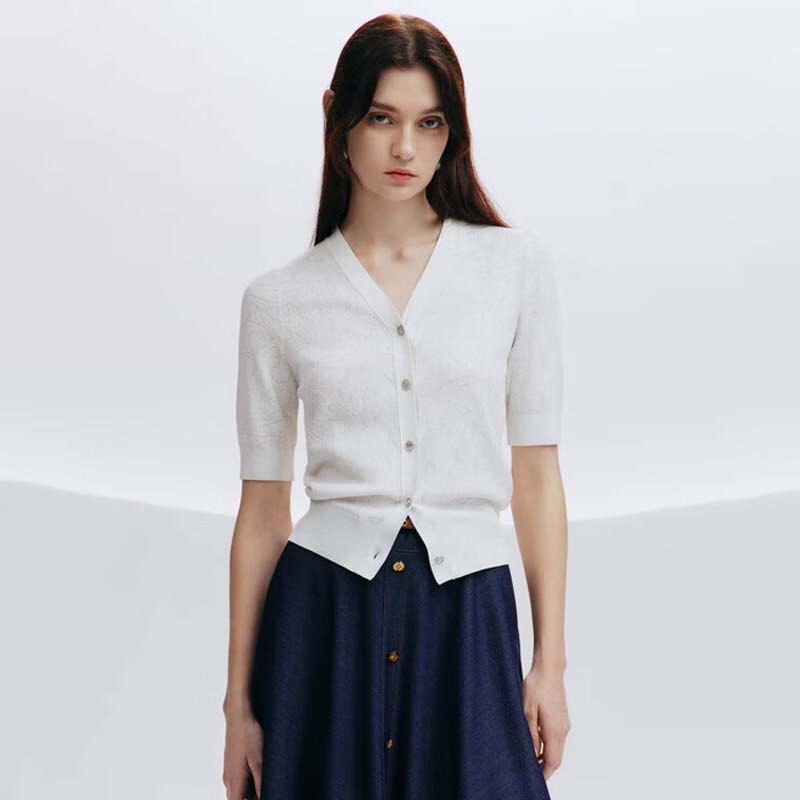 JESSIE Women's Elegant Waist-Cinching Jacquard Short Sleeve Knit Top