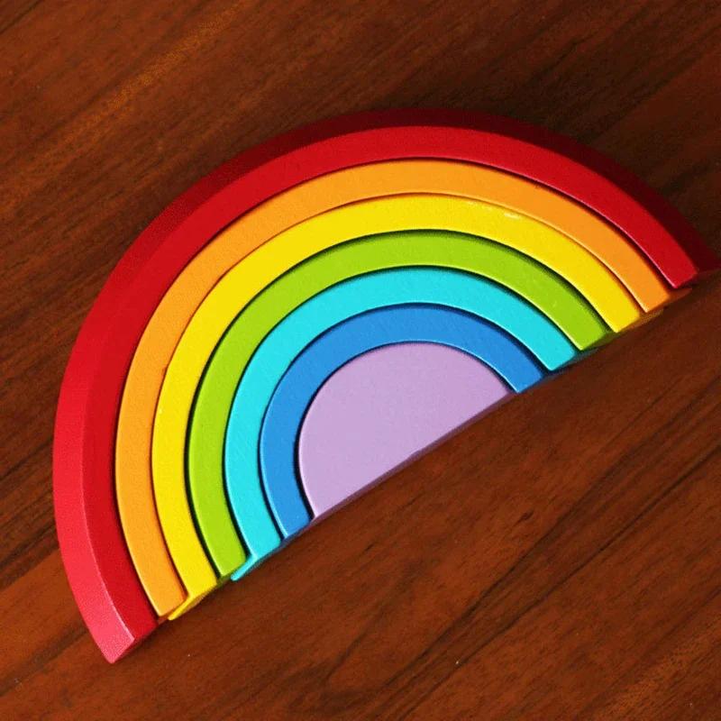 Toys Educational Arch Bridge Rainbow Building Blocks Montessori Games Color and Shape Cognitive Wooden for Kids Children