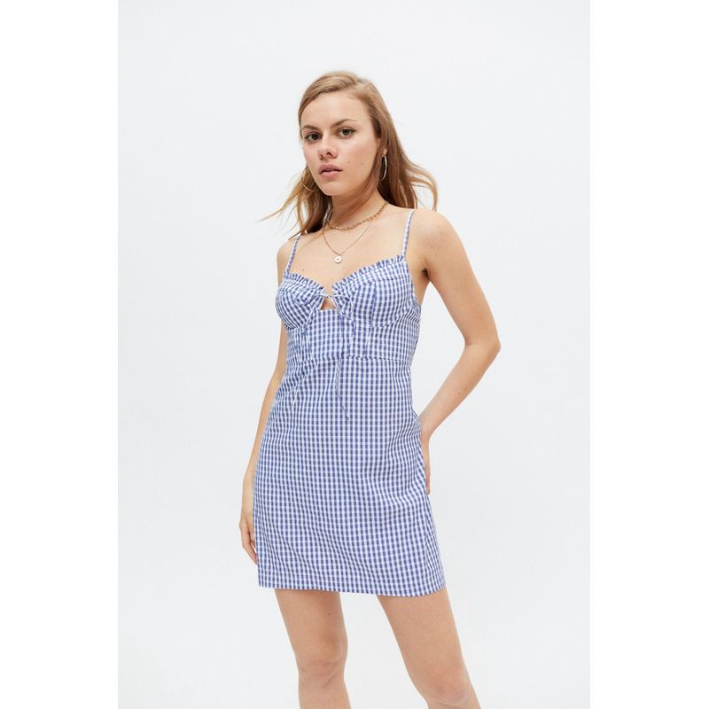 

UO First Date Sense Tartan Skirt Sleeveless Jumpsuit Skirt French Sexy Style One-Piece Sunderwear-Free Short Skirt A- Line Skirt Blue and White grid M(Recommended 75BC/80AB)