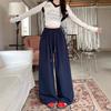 Autumn Women Hip Hop Style Baggy High Waisted Long Pants Lady Versatile Streetwear Solid Color Drawstring Wide Leg Trousers