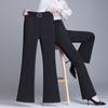 Pantaloni da donna rossi a vita alta a gamba larga con elastico in vita, pantaloni casual formali
