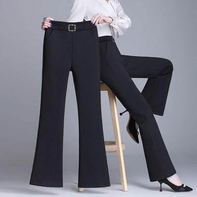 Women's Red High Waist Wide Leg Trousers Elastic Waistband Casual Formal Pants
