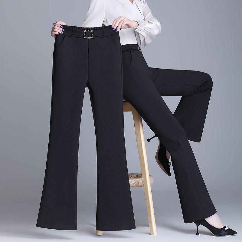 Women's Red High Waist Wide Leg Trousers Elastic Waistband Casual Formal Pants