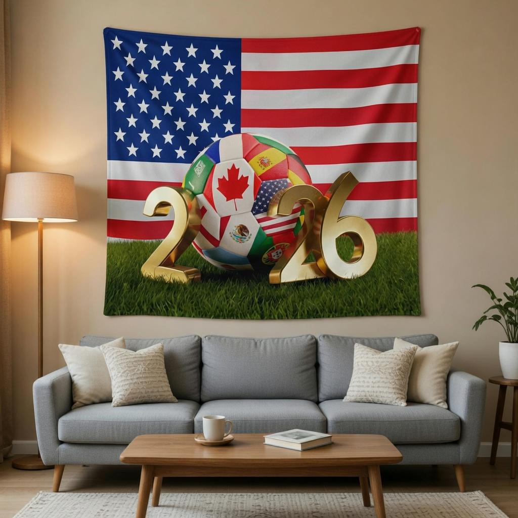 Fußball-Wandteppich Flachdruck USA-Flagge Kulisse Internationale Fußballfans Dekoration Globale Sportturnier Wandbehang