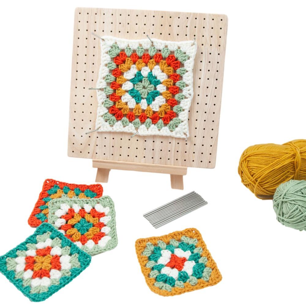Precise Shape Wooden Blocking Board Square with Pins Knitting Tool Durable Holed Blocking Mat Crochet Craft