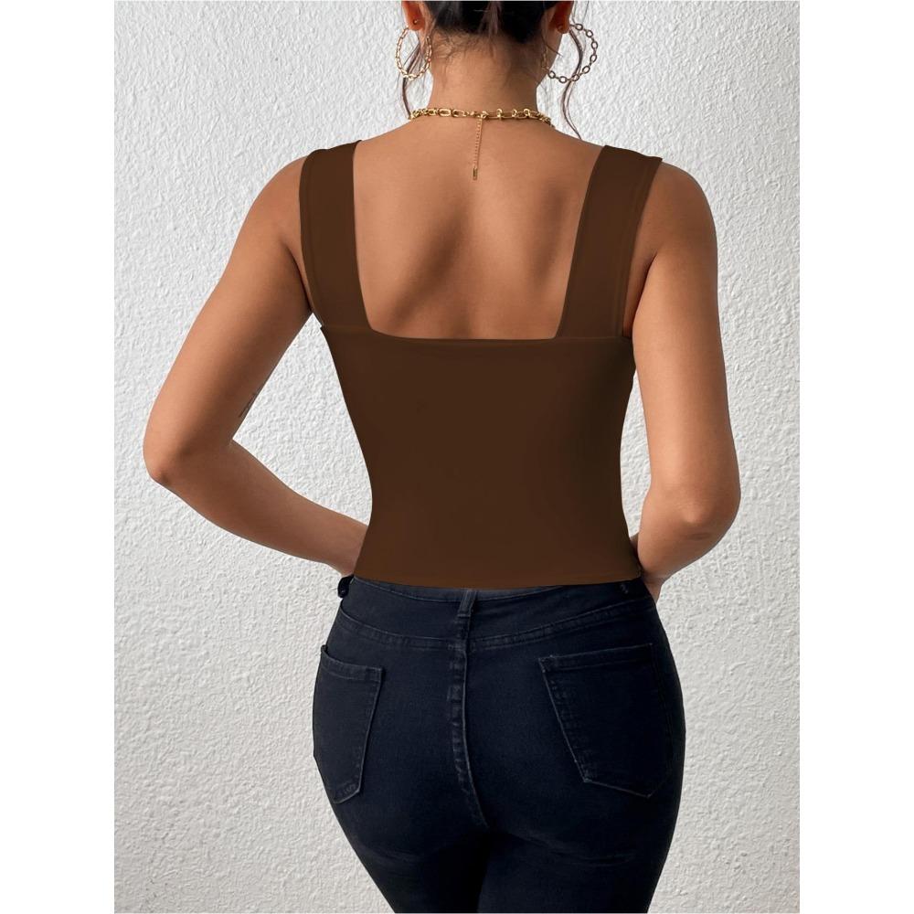 Čtvercový výstřih Tílko Široká ramínka Crop Tops Ženy Léto Košilka Jednobarevná Košilka Módní tubus Dámská zkrácená vesta bez rukávů Y2K Oblečení