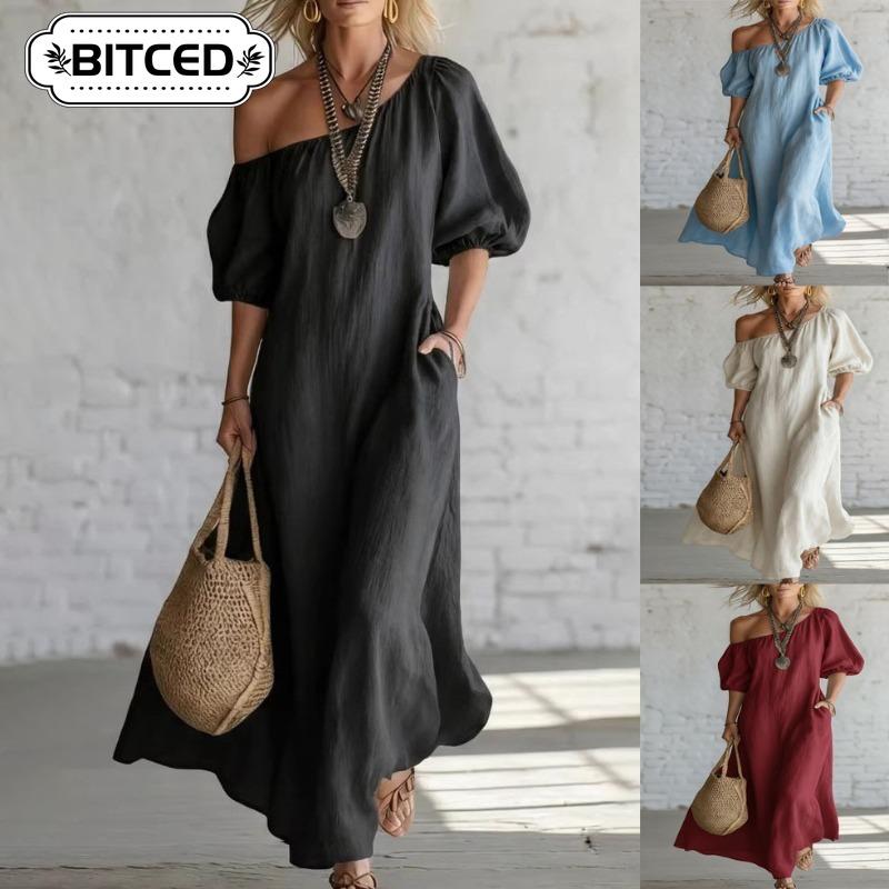 BITCED Fashion Summer Spring Solid Color Print Short Sleeve Casual Dresses