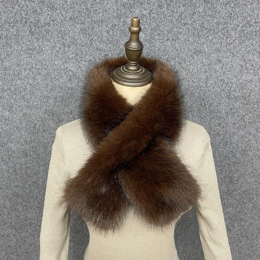 Luxury Faux Fox Fur Leopard Print Scarf - Crossed Neck Warmer in European & American Fashion