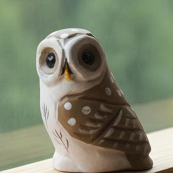 Hand-Carved Owl Figurine, Small Forest Bird Sculpture, Wooden Wildlife Animal Statue for Desk, Home Decor, Gift for Bird Lovers