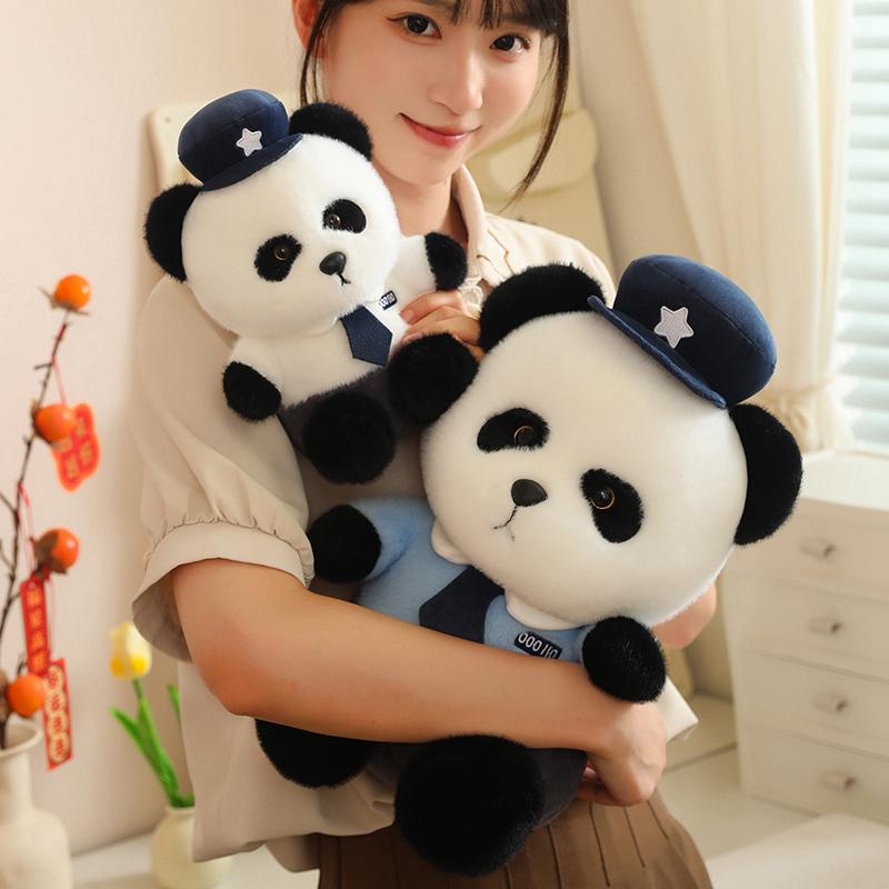The New Police Panda Plush Toy Doll Sheriff Panda Doll Cute Turn Bag Pendant Car Display A Boy Holiday Gift