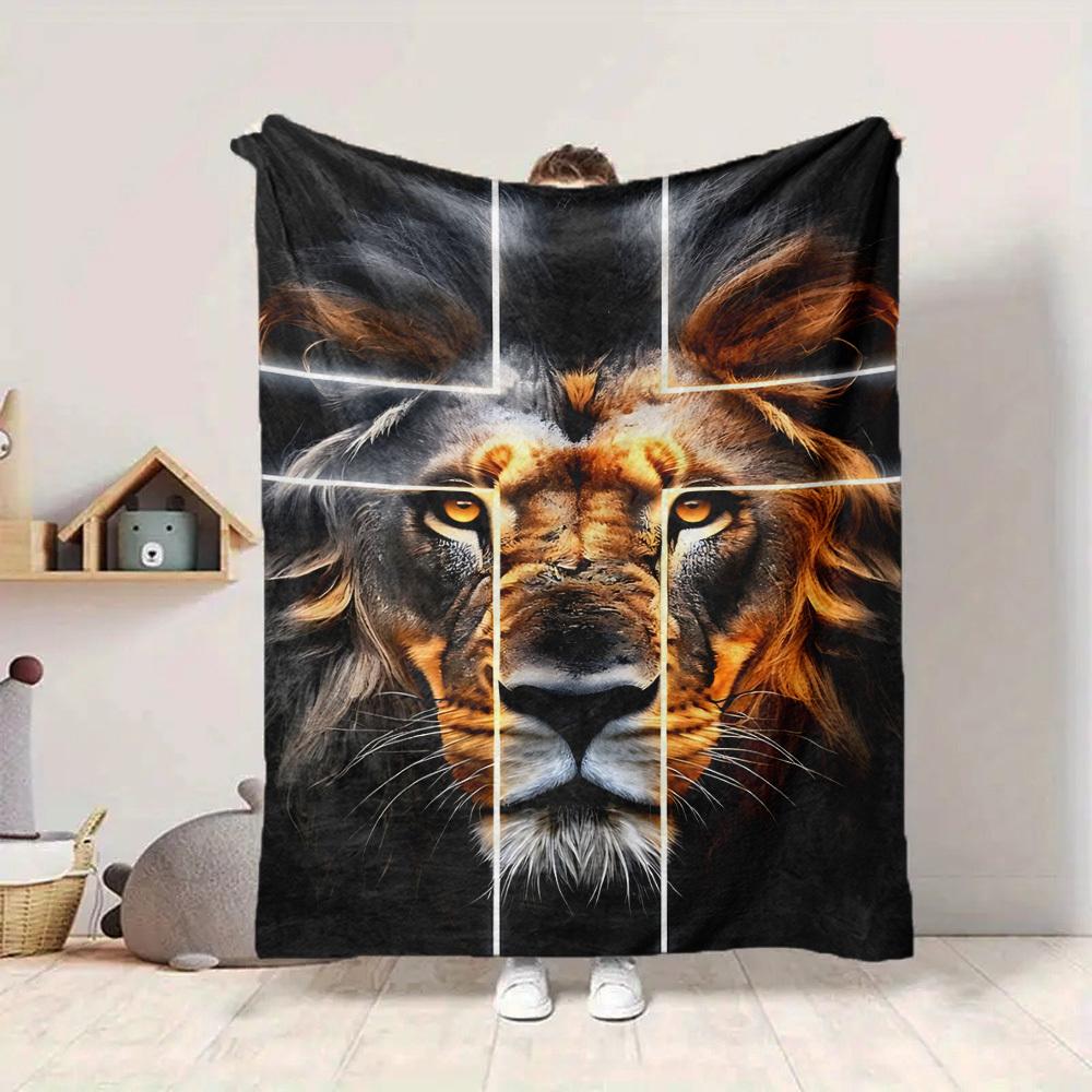 1pc Lion Face Blanket Lightweight Flannel Blanket Throw Blanket For Sofa, Bed, Travel, Camping, Livingroom, Office, Couch, Chair, And Bed Yy251015130