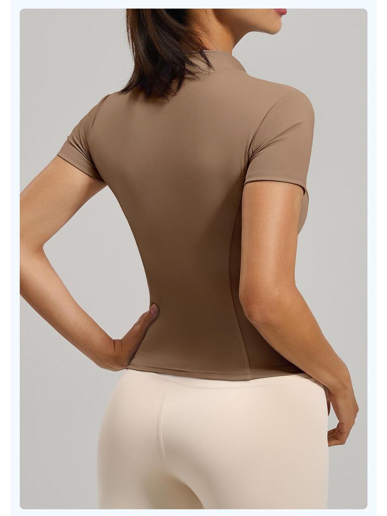 Top da Yoga ad Alta Elasticità con Zip, Vestibilità Aderente e Collo Alto