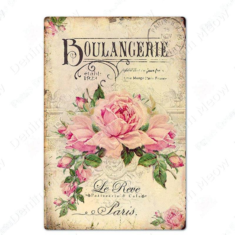 Blumen Retro Metallschild für Hinterhof Schlafzimmer Dekorationen, Rosen Wandkunst Poster, Lavendel Vintage Blechschild, Liebesgeschenk für Frau