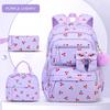 Corduroy Three-Piece Backpack Cherry Pattern Girl Heart Large Capacity Lightweight Backpack