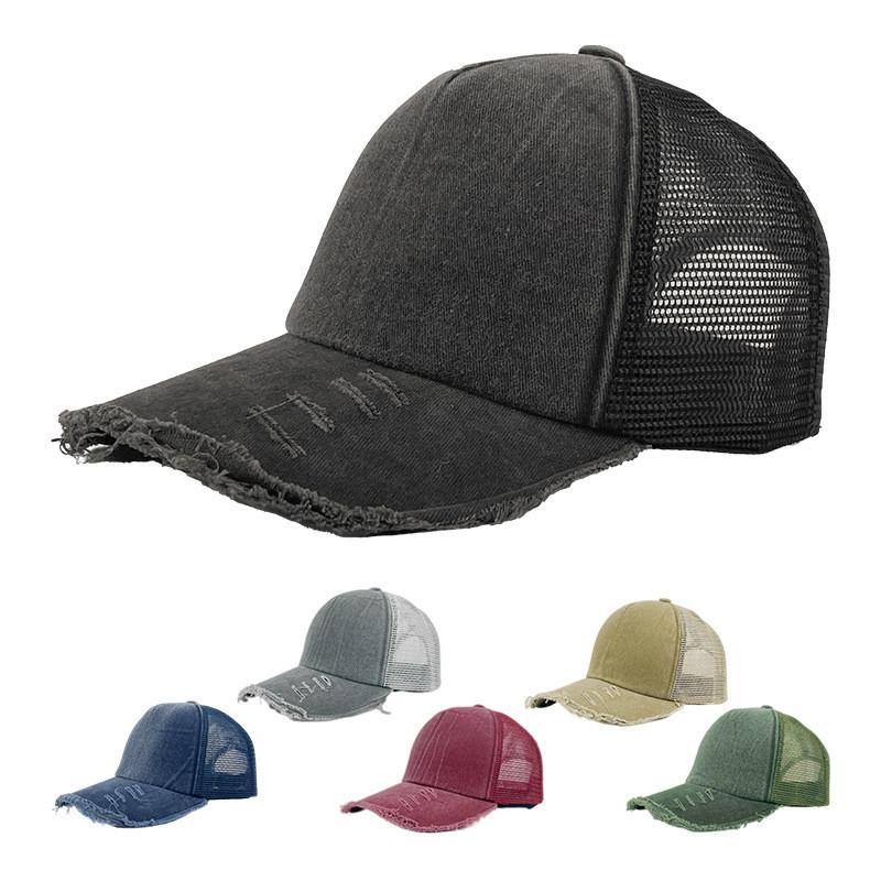 Ripped Fashion Denim Baseball Hat With Breathability Design For Casual Use Daily
