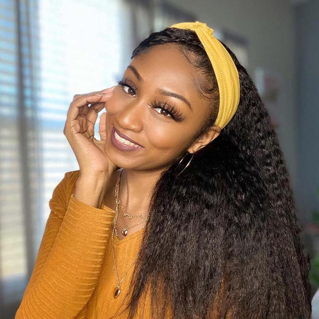 [Wig] -32 Inch Headband Headscarf Wig Women Yaki Ice Silk Headband Long Straight Headgear