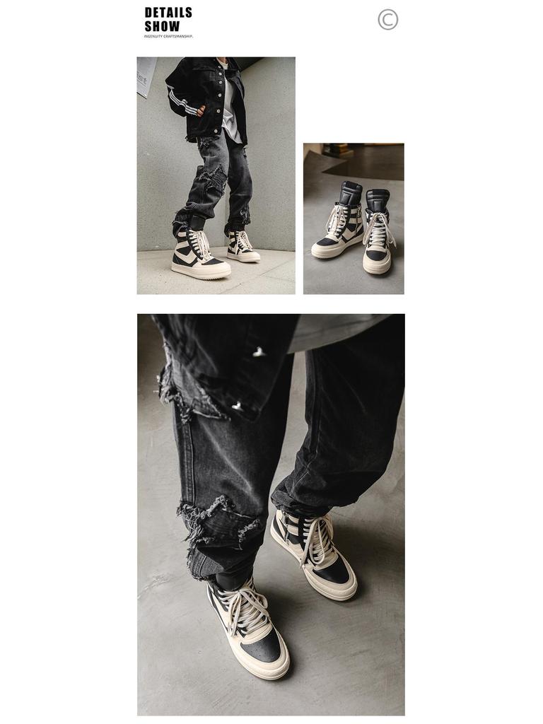 Men's High-Top Trendy Spring Sneakers, European and American Style, Thick-Soled Height-Enhancing Short Boots.