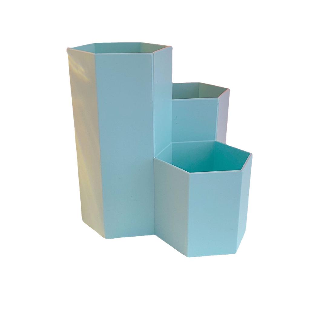 Creative Pen Container Diamond 3 Grid Pen Container Hexagonal Pen Container Pen Holder Desktop Storage Makeup Brush Storage Bucket