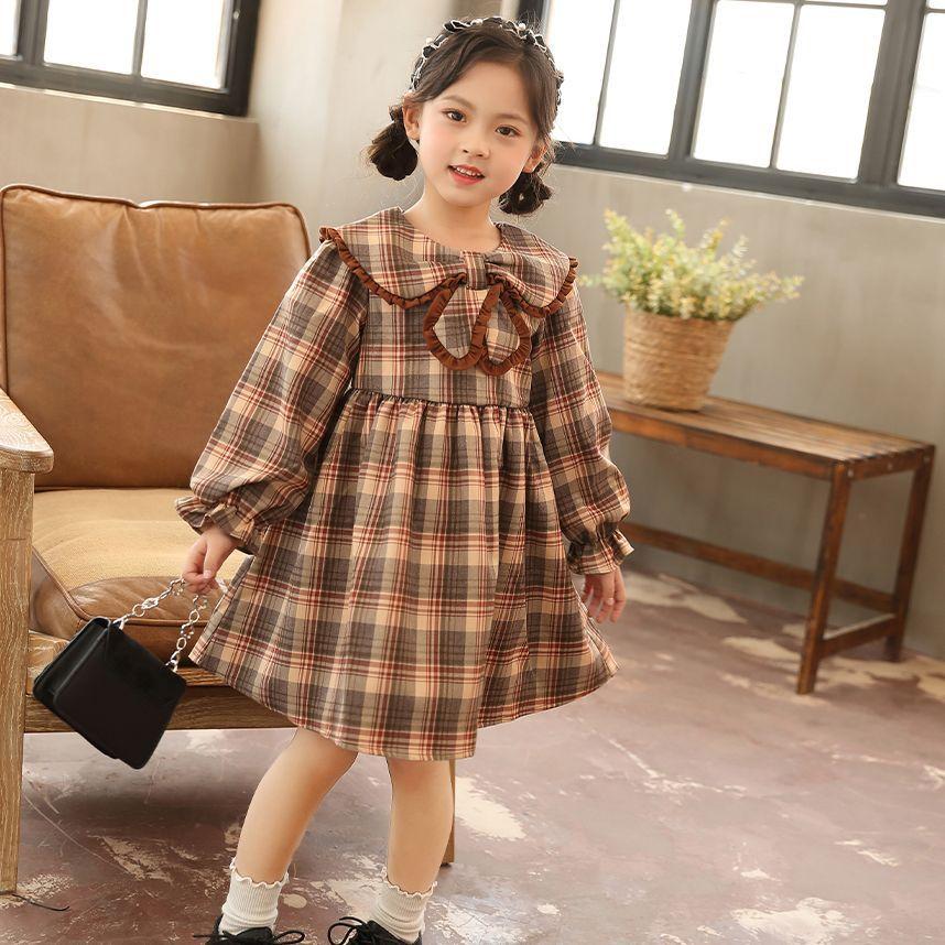 Girls' Fashionable Long-sleeved Dress, Spring and Autumn Sweet Floral Princess Dress for Children