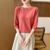Spring and Summer New Knitted One-word Neck Seven-quarter Sleeve Knitted Pullover Bottoming Shirt Women
