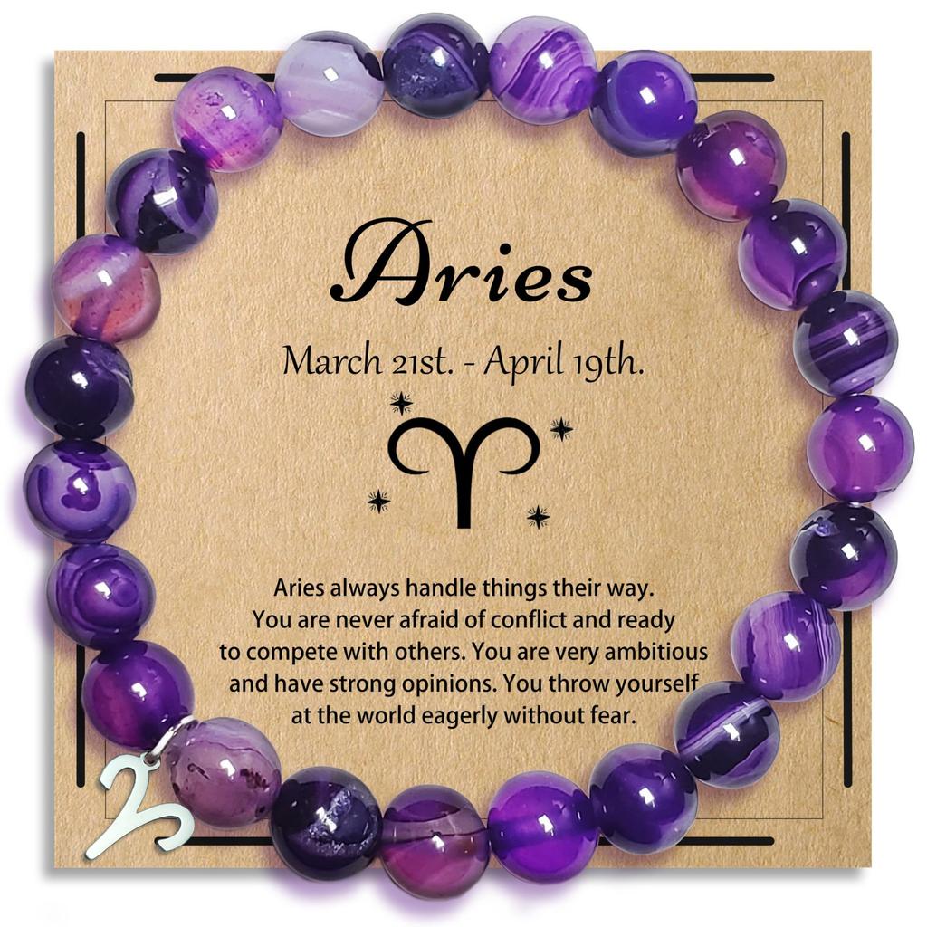 Twelve Constellation Bracelet 8mm Purple Agate Beaded Elastic Rope Bracelet Constellation Bracelet
