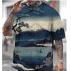 Japanese Ukiyo-E Printed Men's T-Shirt Vintage Summer Men's Short-Sleeved T-Shirt Oversized Round Neck Top Street Harajuku Tops