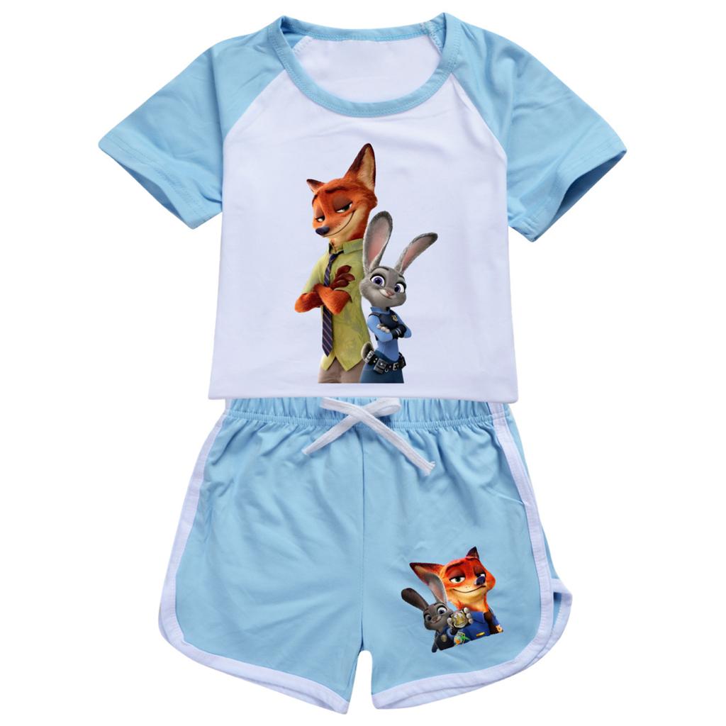 Kinder Sommer Sport T-Shirt und Shorts 2-teiliges Outfit Trainingsanzug Set Kurzarm Print Crop Tops mit Bekleidungsset