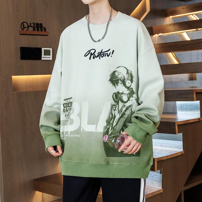 

Осенний свитер для подростка, мультяшный, с градиентной расцветкой, свободная футболка с длинным рукавом, топ для ученика средней школы XXXL зелёный