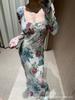French Niche Retro Rose Print Long Sleeve Dress for Spring 2026