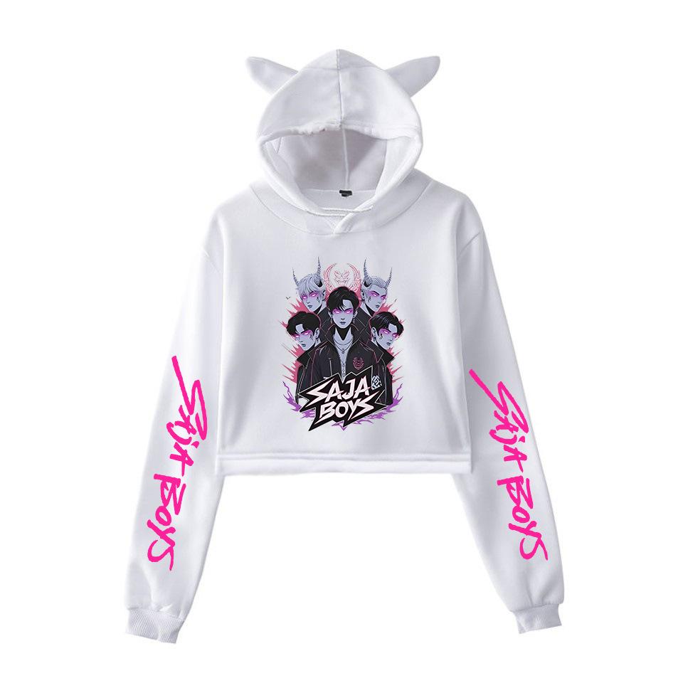 2025 Kpop Demon Hunter Saja Boy Crop Tops Women Sweatshirt Long Sleeve Girls Fashion Hoodie