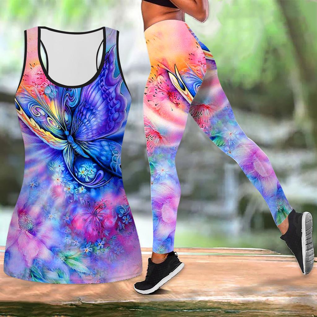 Kallima Inachus Print Yoga Outfit for Women Fashion Workout Leggings Fitness Sports Casual Yoga Set Sports Suit