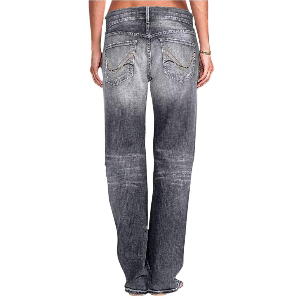 Women's High Waist Straight Loose Lace Stretch Lightweight Fashion Jeans