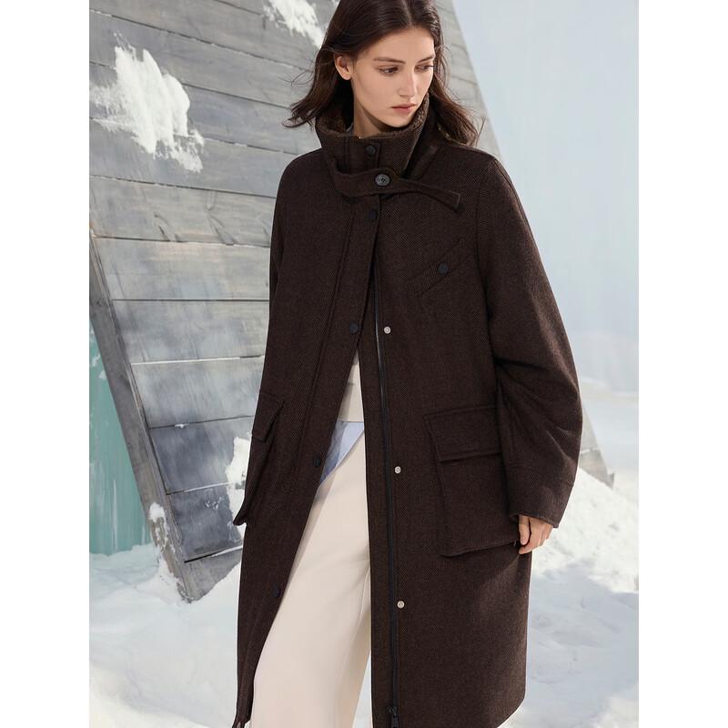 ELLE Women's Vintage Wool Blend Long Down Jacket