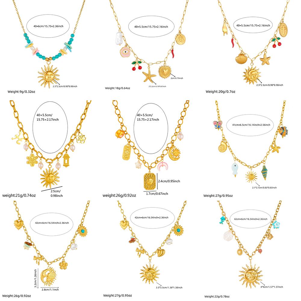 DIEYURO 316L Stainless Steel Golden Personality Sun Serie Multi Pendant Necklace Women New Fashion Neck Chain Vacation Jewelry