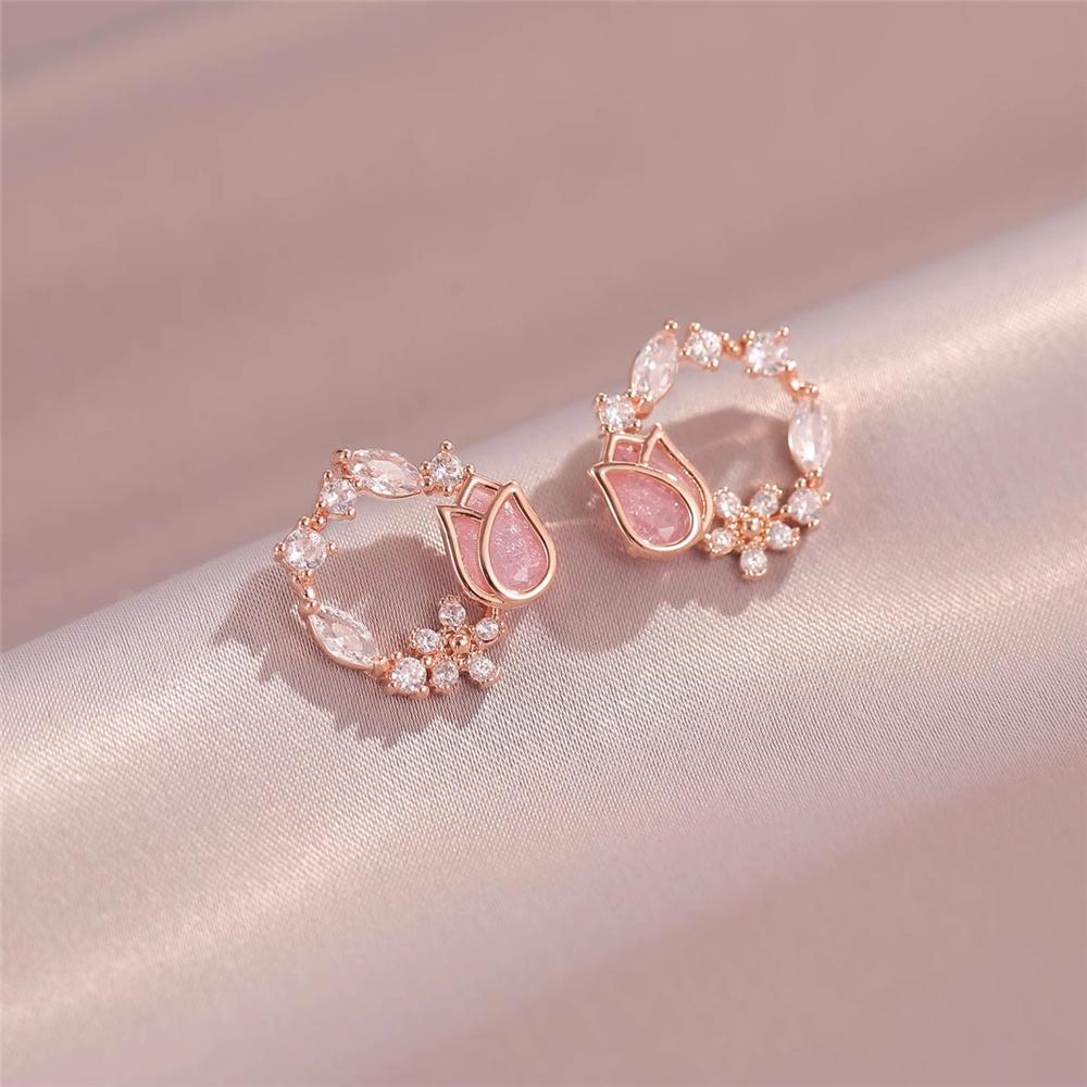 Niedliche Damen Goldfarbe Weiß Rosa Rose Blume Ohrstecker Reizend Braut Hochzeit Für Frauen