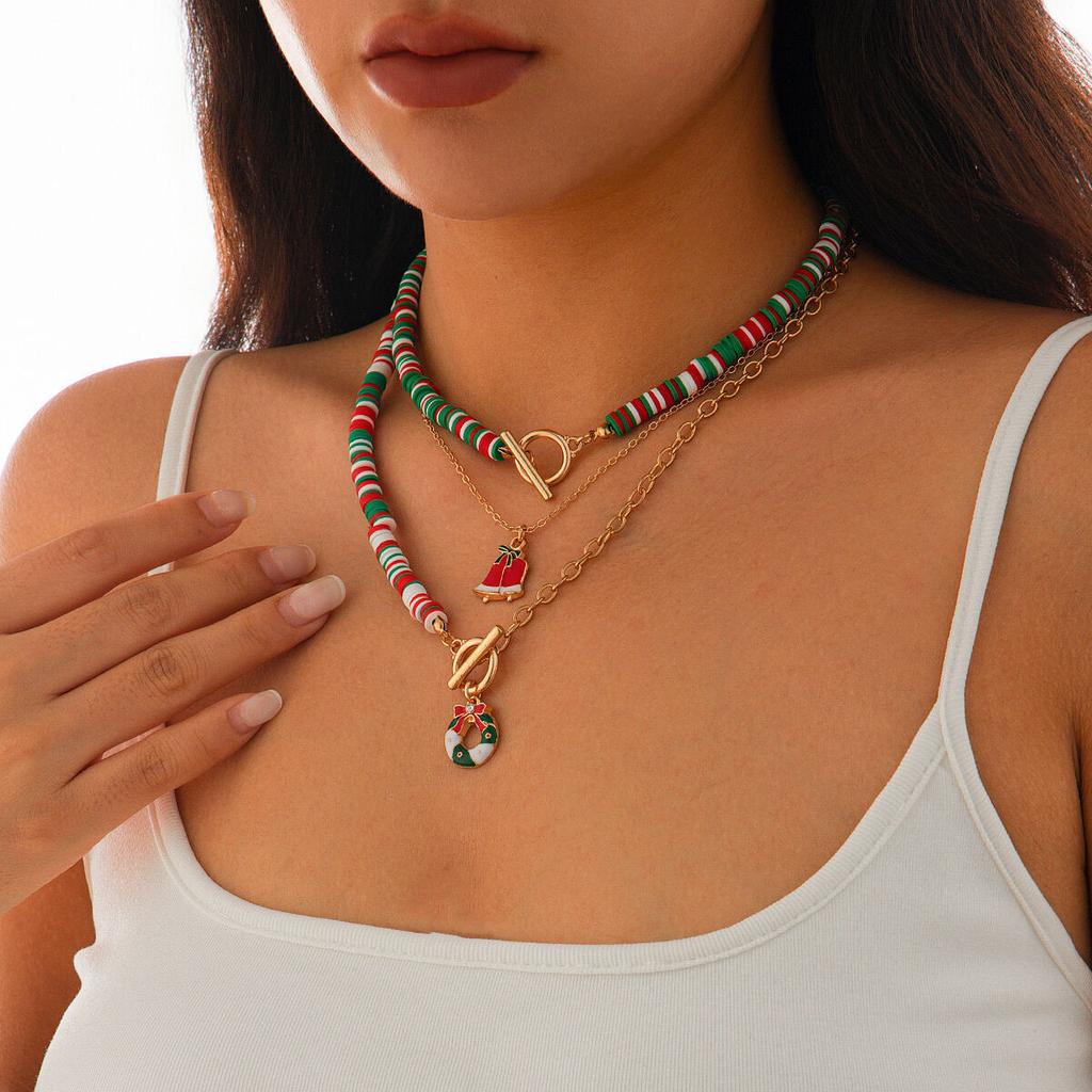 SHIXIN 3Pcs/Set New Christmas Tree Bell Pendant Necklace Women Fashion Colorful Soft Ceramic Beads Choker New Year Neck Jewelry
